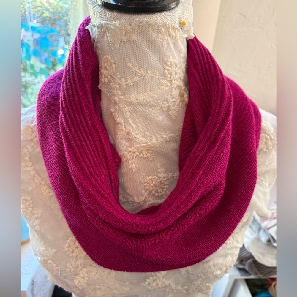 Magenta Fine Knit Ribbed Cowl Scarf